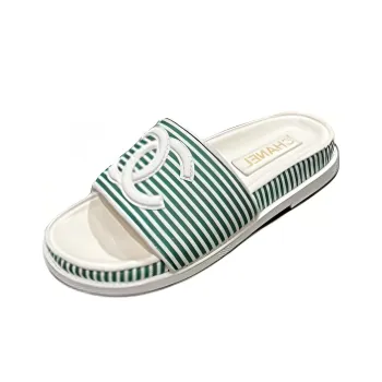 CHANEL Slip Resistant Slide Slippers Women's Green White
