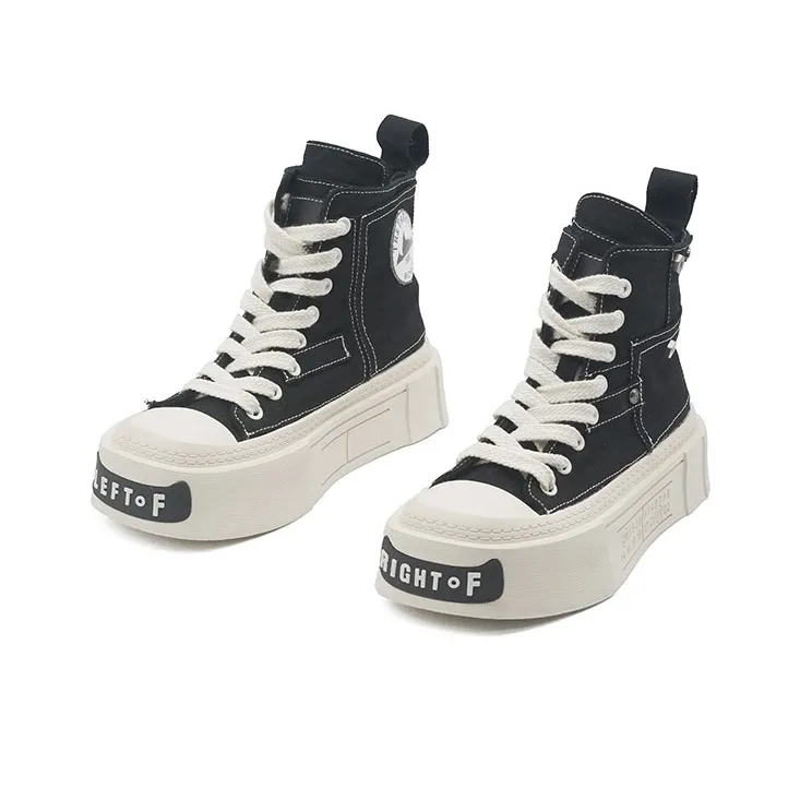 Little Sue Classic Trendy Versatile Open-Toe Square Toe Canvas Shoes Wear-Resistant High-Top Casual Shoes Women's-0