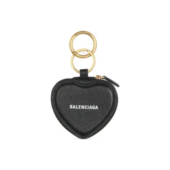 Balenciaga Grained Cow Leather Key Ring Key Pouch Women's Black