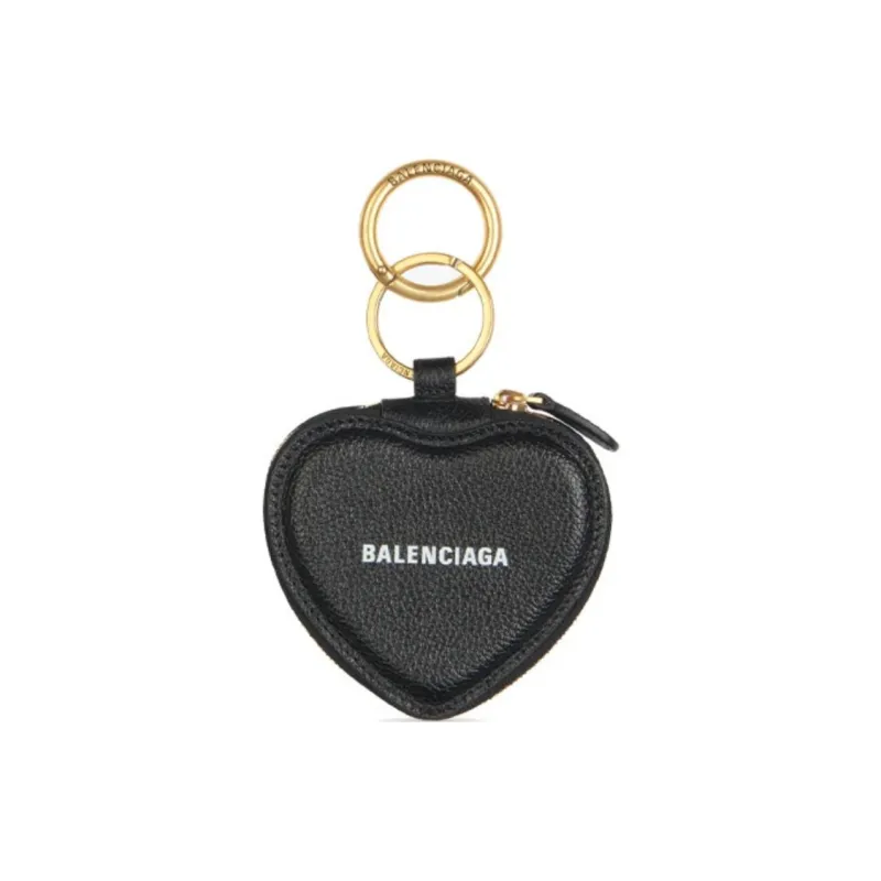 Balenciaga Grained Cow Leather Key Ring Key Pouch Women's Black-0