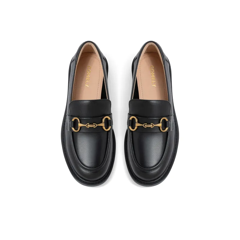 COMELY Loafers Women's Black/Black Crocodile Pattern Leather-3