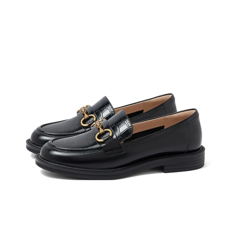 COMELY Loafers Women's Black/Black Crocodile Pattern Leather-8