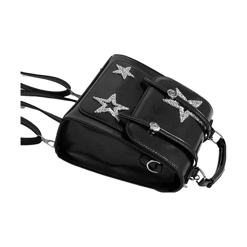DCLOUD PU Portable Schooling Backpack Women's Silver/Black-17