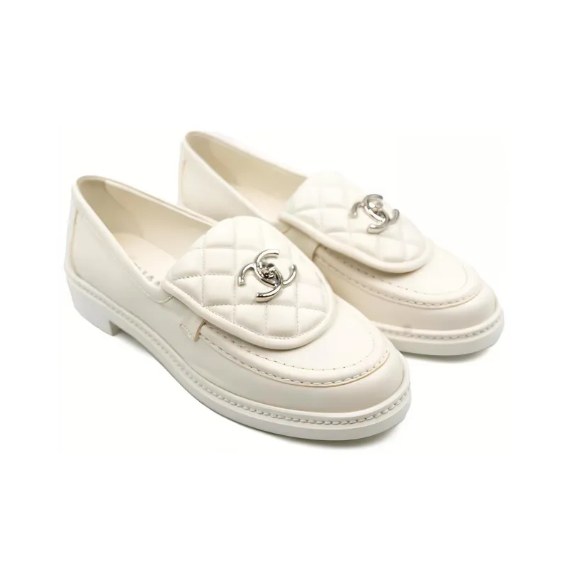 CHANEL Quilted Tab Loafers Grey Leather-2
