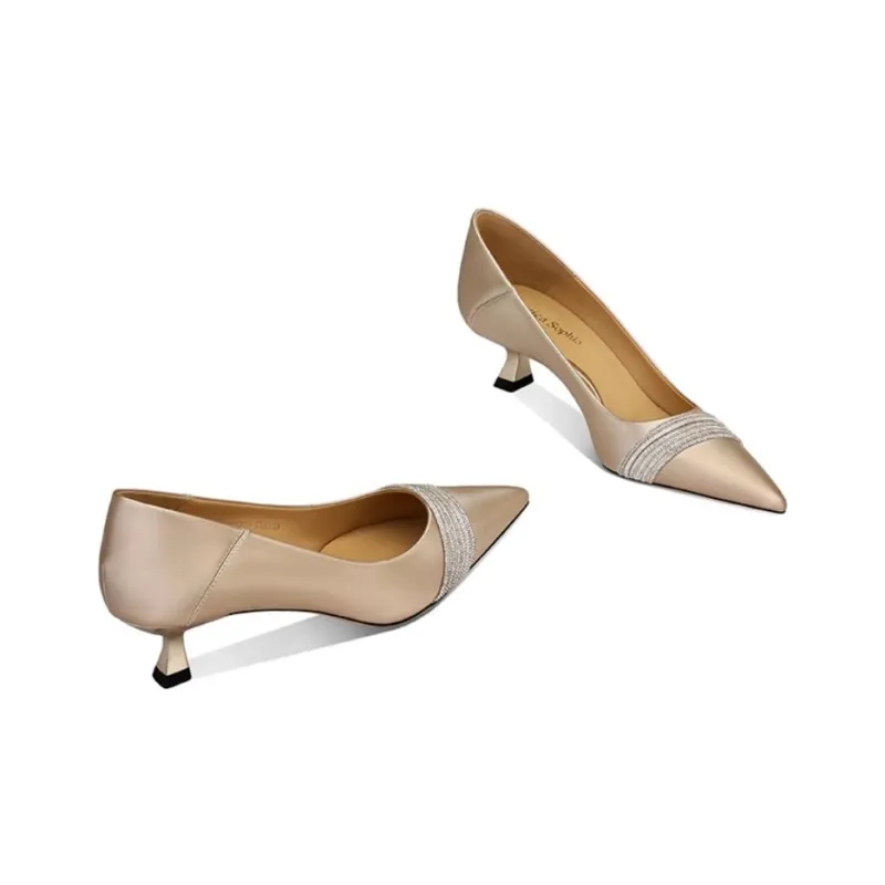 JESSICA SOPHIA Sexy Pointed Toe Cat Heel Shoes Casual Single Shoes 4cm Women's Black-3