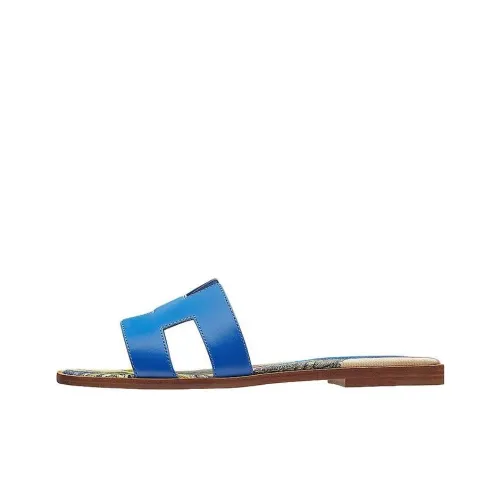 HERMES Oran Slide Slippers Women's Shangxi Island Blue