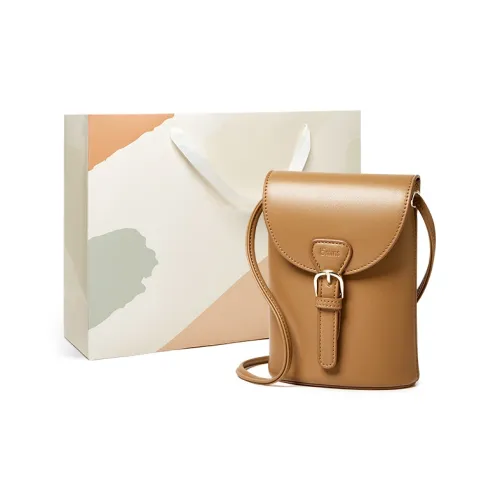 15 MINS Synthetic Leather Cell Phone Pouch Crossbody Bags Regular Women's Caramel Brown/Ecru
