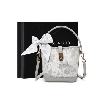 Carit&Koty Polyurethane Bonded Synthetic Leather Bucket Bag Crossbody Handbag Women's Gray/Pink