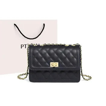 PT'SON Cow Leather With Synthetic Leather Underarm Shoulder Bag, Crossbody Bag Regular Women's Black