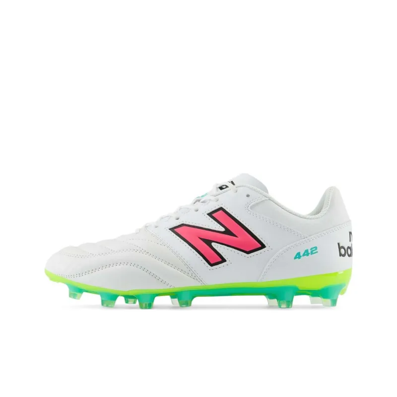 New Balance 442 V2 HG Rubber Short Studs Anti Slip Wear Resistant Soccer Shoes Unisex White Green-0