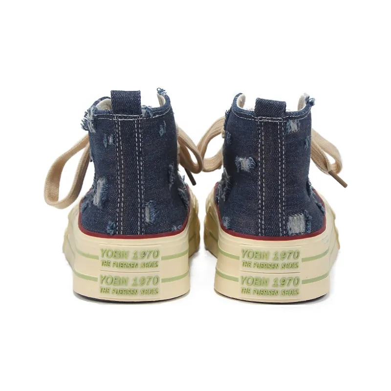 Yobn Anti Slip Wear Resistant High Top Skateboard Shoes Women's Dark Blue-6