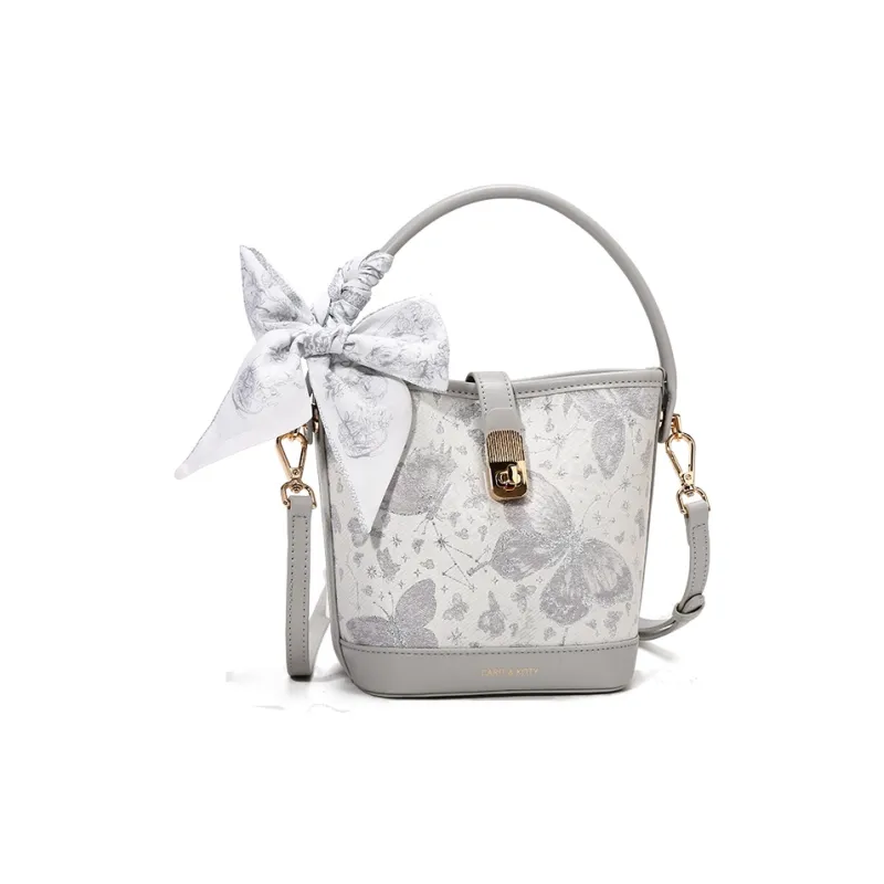 Carit&Koty Polyurethane Bonded Synthetic Leather Bucket Bag Crossbody Handbag Women's Gray/Pink-4