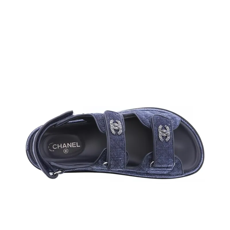 CHANEL One Strap Sandals Women's Dark Blue-2