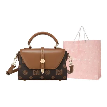 MEXICAN PVC Small Square Bag Crossbody Bag Shoulder Bag Handbag Large Size Women's Dark Brown/Ecru