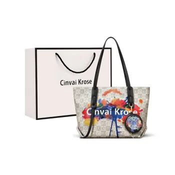 Simvay Clos PVC With Synthetic Leather One Shoulder Shoulder Bag Tote Tote Large Size Women's Gray Plaid Beige White
