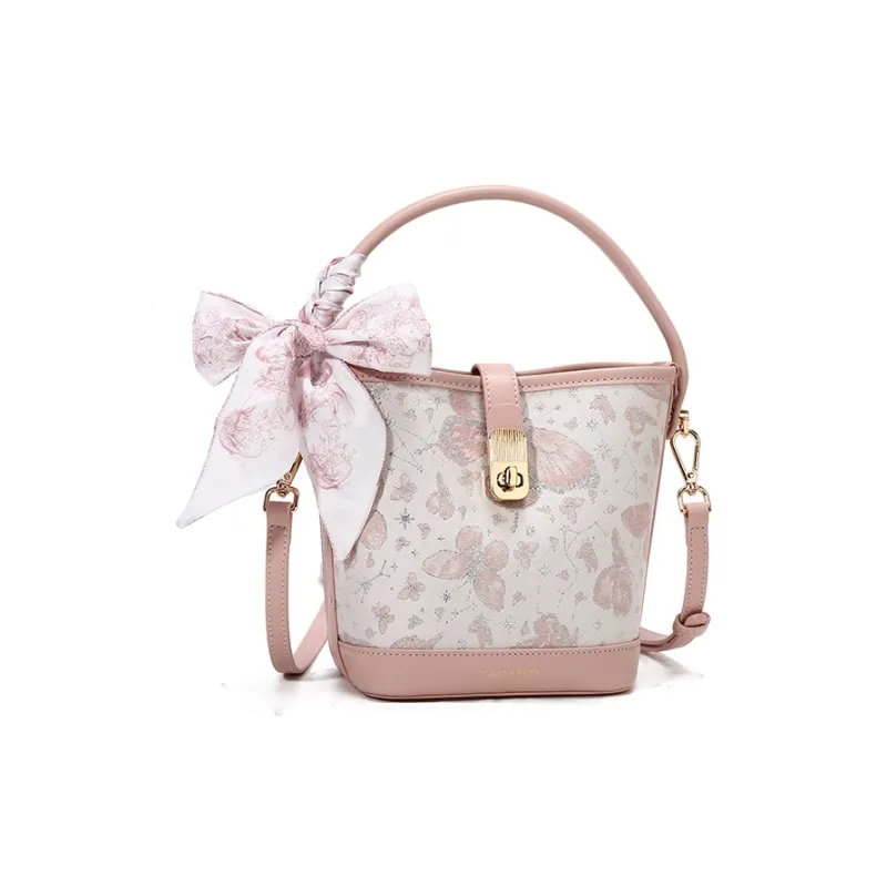 Carit&Koty Polyurethane Bonded Synthetic Leather Bucket Bag Crossbody Handbag Women's Gray/Pink-10