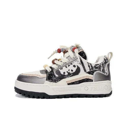 FERNANDA FRANKLIN Ink Bamboo Panda Coverage Cushioning Wear Resistant Low Top Skateboard Shoes Men's White
