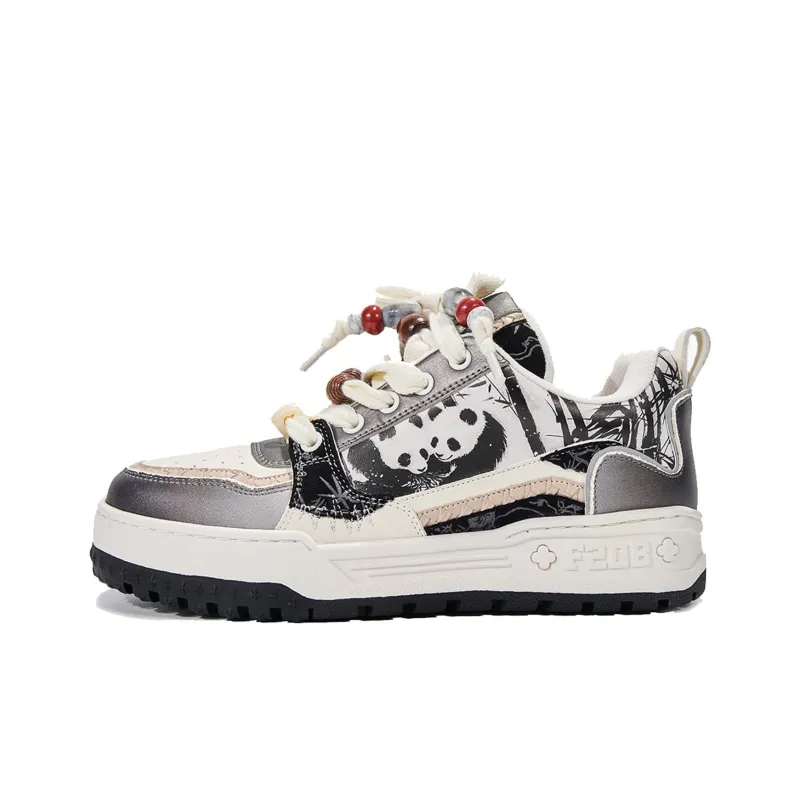 FERNANDA FRANKLIN Ink Bamboo Panda Coverage Cushioning Wear Resistant Low Top Skateboard Shoes Men's White-0