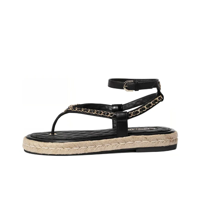 CHANEL Strap Sandals Women's Black-0