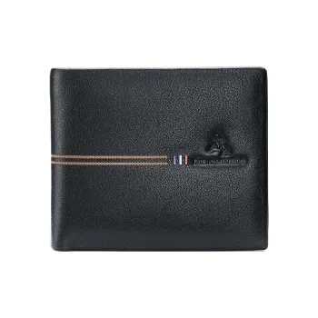 POLOMEISDO Top Grain Cow Leather Men's Practical Wallet Regular Men's Black Customizable Exclusive Greeting Card