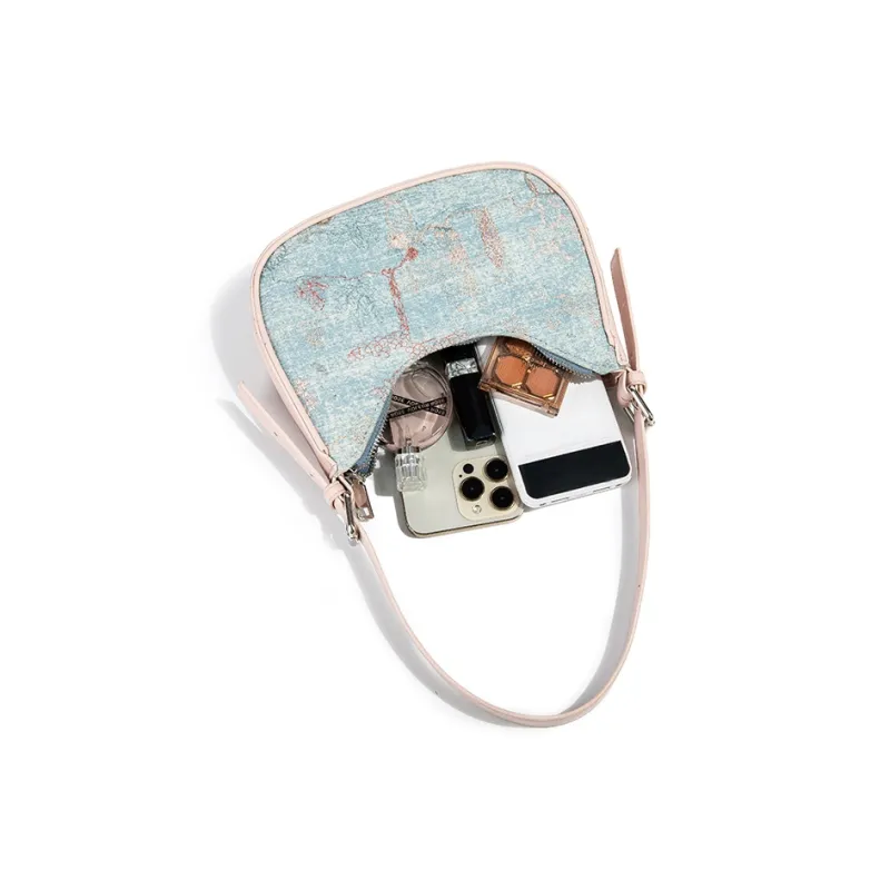 CAEISL&KCIEL Polyurethane Synthetic Leather Shoulder Bag Women's Blue And White Embroidered Pink-5