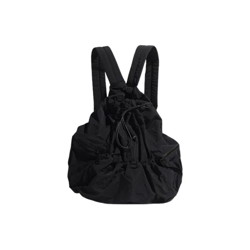 GKY PU Casual Versatile Pleated Backpack Students Unisex Beige/Blue/Black-11
