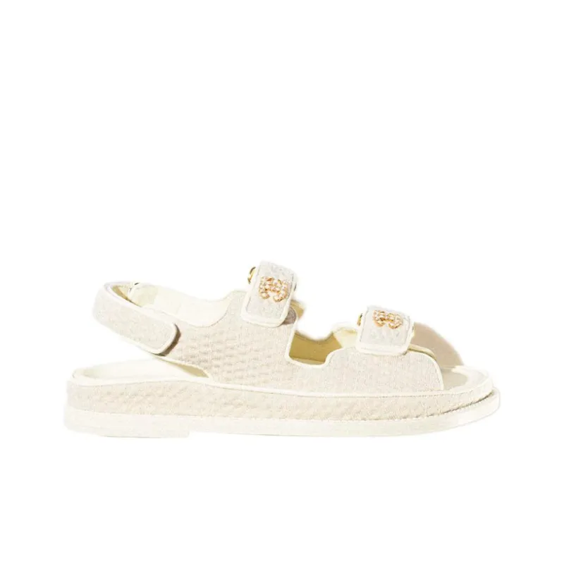 CHANEL Dad Sandal Ivory Knit Women's-1