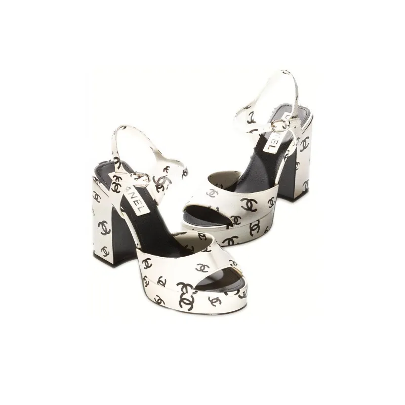 CHANEL Cc 105mm Heeled Sandal White Leather Women's-2