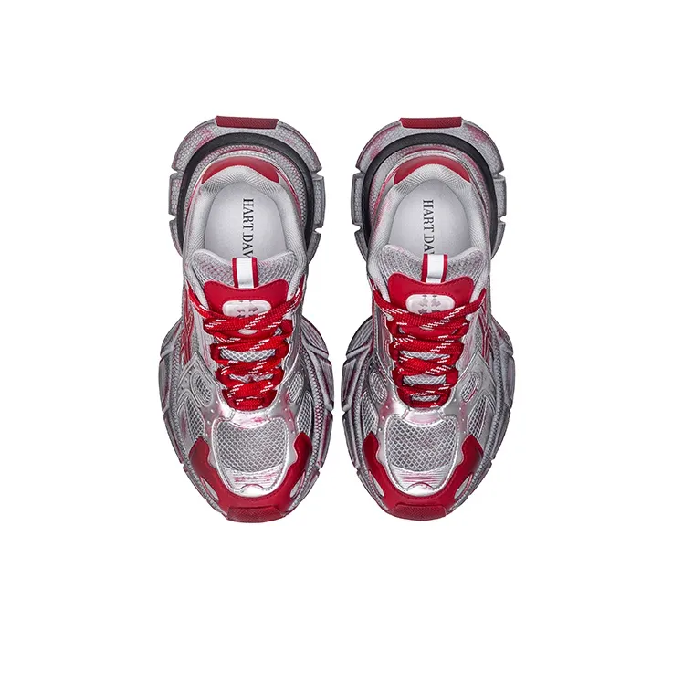 HART DAVIS X103 Series Cushioned Slip Resistant Low Top Distressed Chunky Sneakers Unisex Ancora Red-4