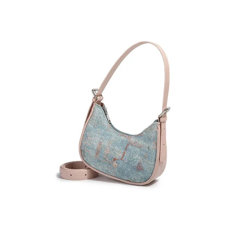 CAEISL&KCIEL Polyurethane Synthetic Leather Shoulder Bag Women's Blue And White Embroidered Pink-2