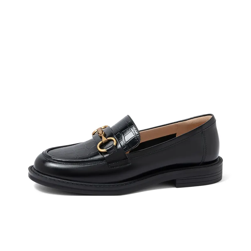 COMELY Loafers Women's Black/Black Crocodile Pattern Leather-7