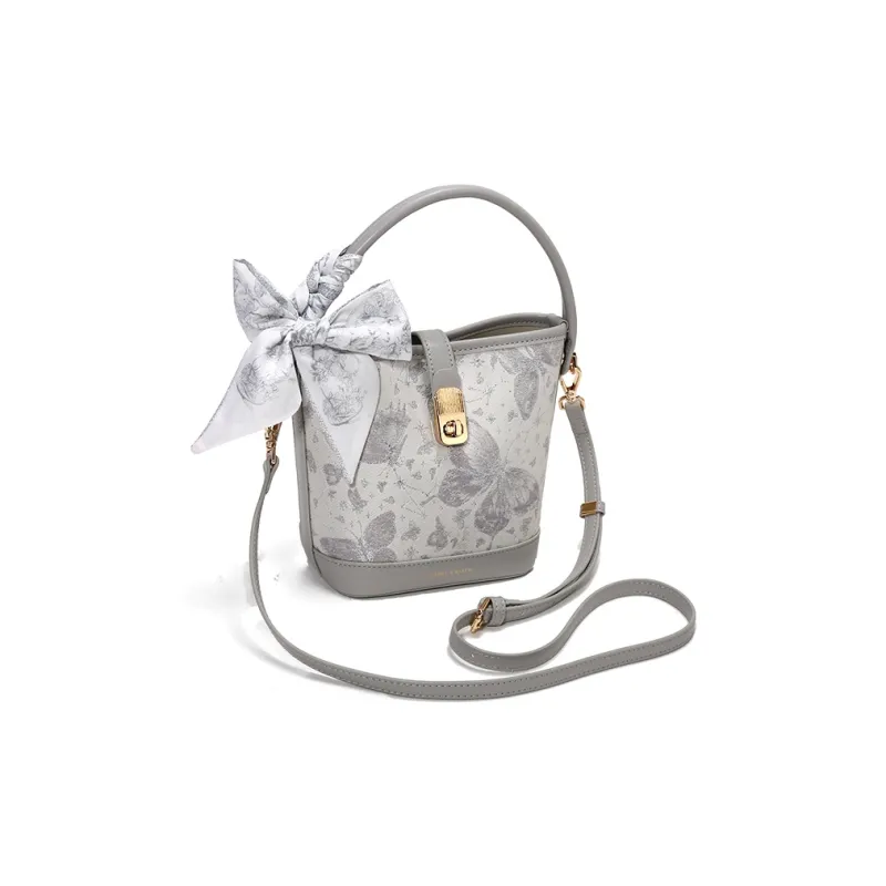 Carit&Koty Polyurethane Bonded Synthetic Leather Bucket Bag Crossbody Handbag Women's Gray/Pink-3