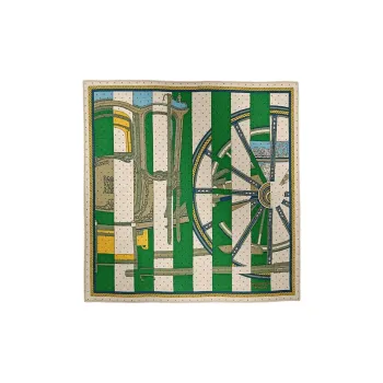 HERMES Cashmere Silk Scarves Women's Green/Gray/Orange