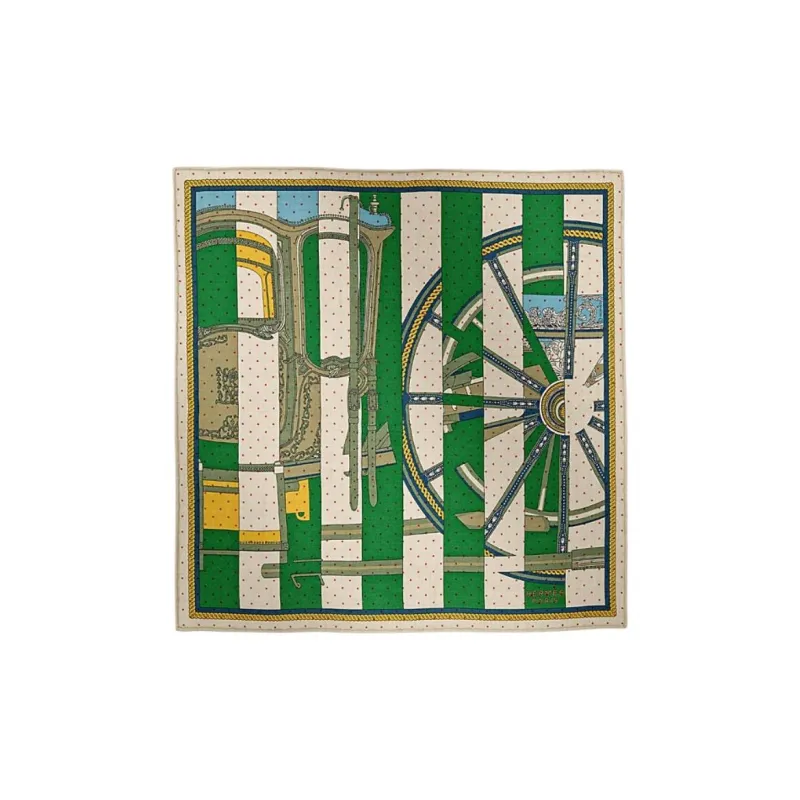 HERMES Cashmere Silk Scarves Women's Green/Gray/Orange-0