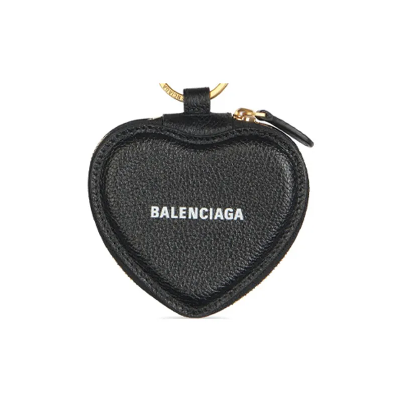 Balenciaga Grained Cow Leather Key Ring Key Pouch Women's Black-3