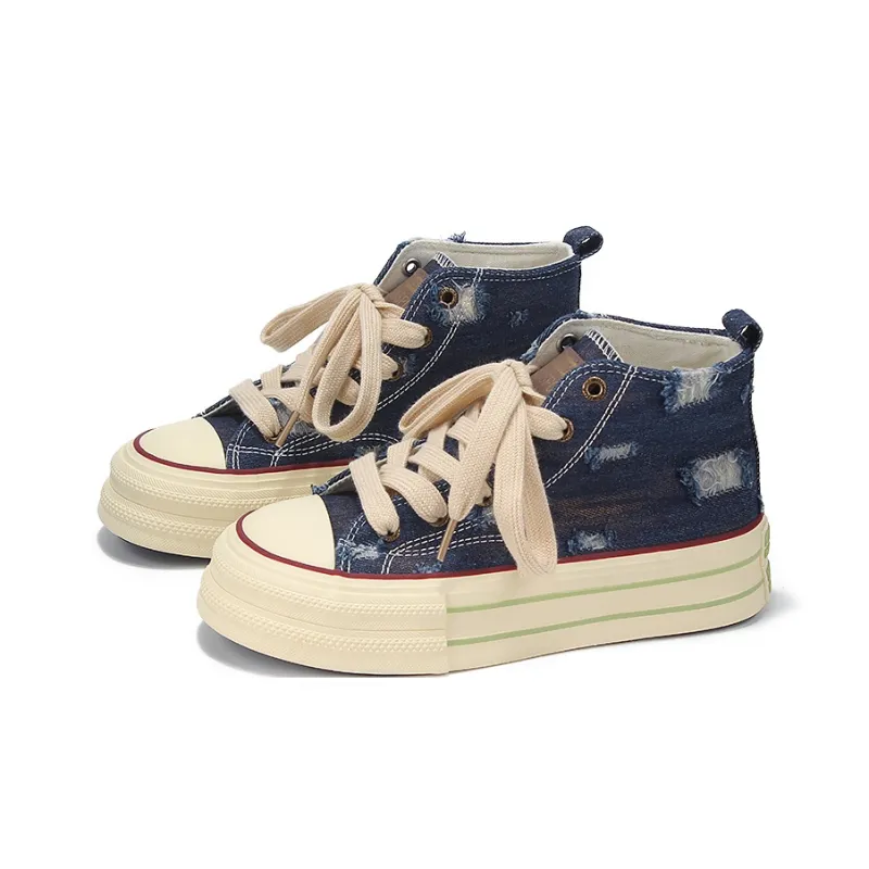 Yobn Anti Slip Wear Resistant High Top Skateboard Shoes Women's Dark Blue-3