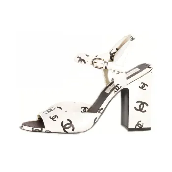 CHANEL Cc 100mm Heeled Sandal White Leather Women's