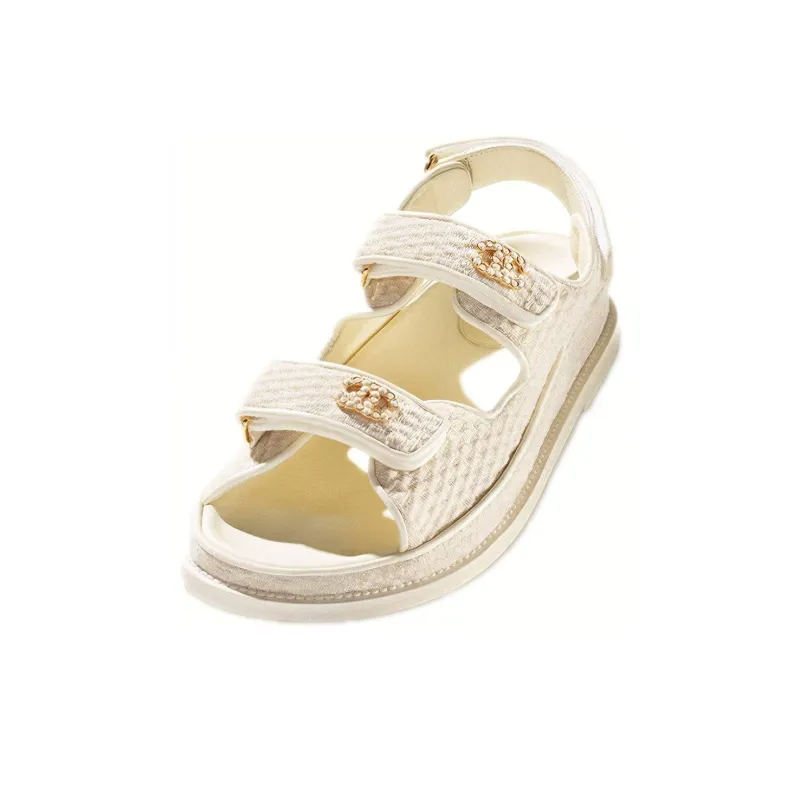 CHANEL Dad Sandal Ivory Knit Women's-2