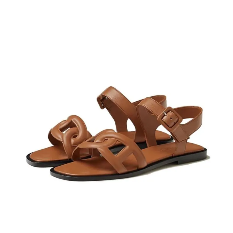 HERMES Feliz Strap Sandals Women's Brown-3