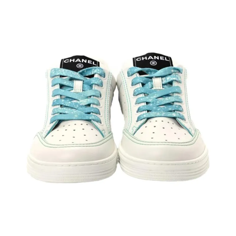 CHANEL Low Top Stylish Skateboarding Shoes Women's White Blue-2