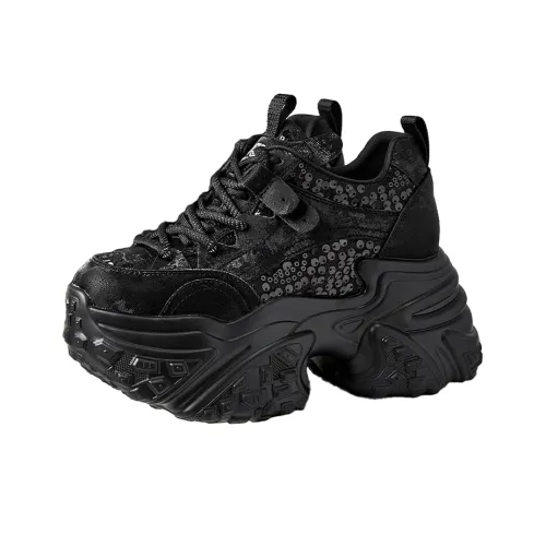 NRDROFFICIAL Chunky Sneakers Women's Low Top Black/White/Silver