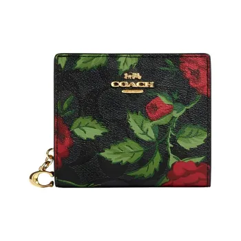 COACH Snap Wallet Canvas With Leather Document Wallet Card Holder Women's Black
