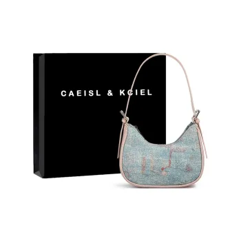 CAEISL&KCIEL Polyurethane Synthetic Leather Shoulder Bag Women's Blue And White Embroidered Pink