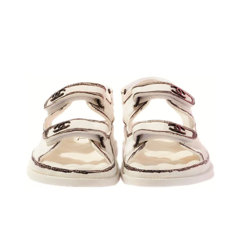CHANEL Beach Sandals Women's Black White-1
