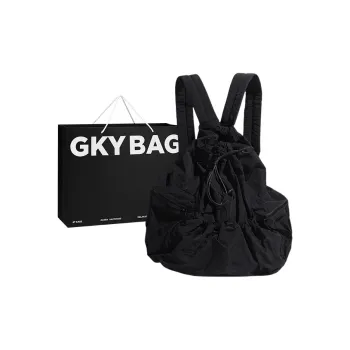 GKY PU Casual Versatile Pleated Backpack Students Unisex Beige/Blue/Black