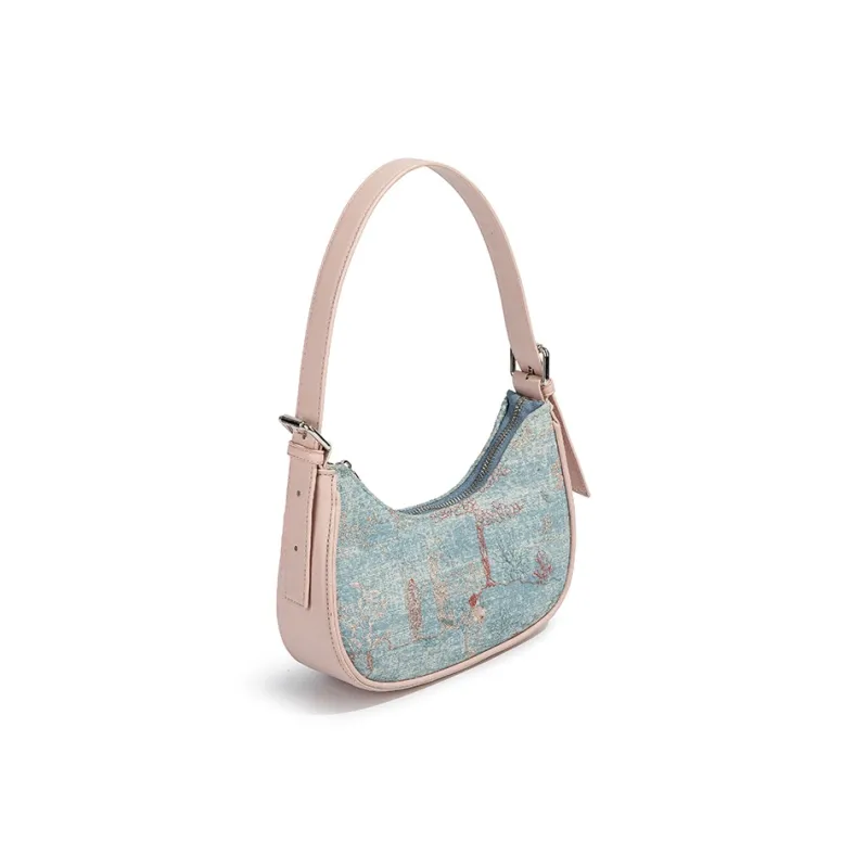 CAEISL&KCIEL Polyurethane Synthetic Leather Shoulder Bag Women's Blue And White Embroidered Pink-3