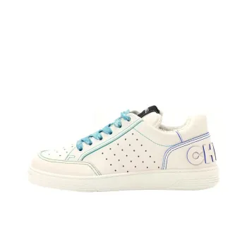 CHANEL Low Top Stylish Skateboarding Shoes Women's White Blue