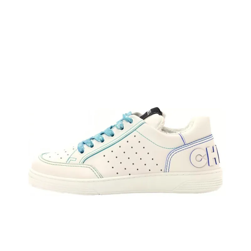 CHANEL Low Top Stylish Skateboarding Shoes Women's White Blue-0