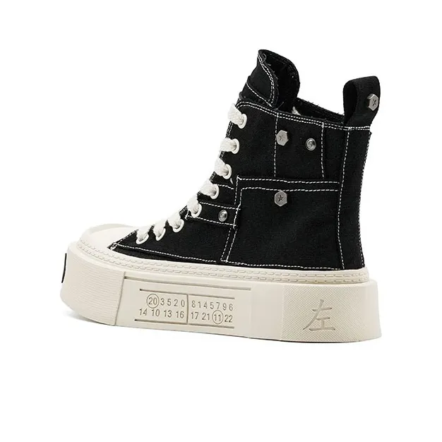 Little Sue Classic Trendy Versatile Open-Toe Square Toe Canvas Shoes Wear-Resistant High-Top Casual Shoes Women's-2