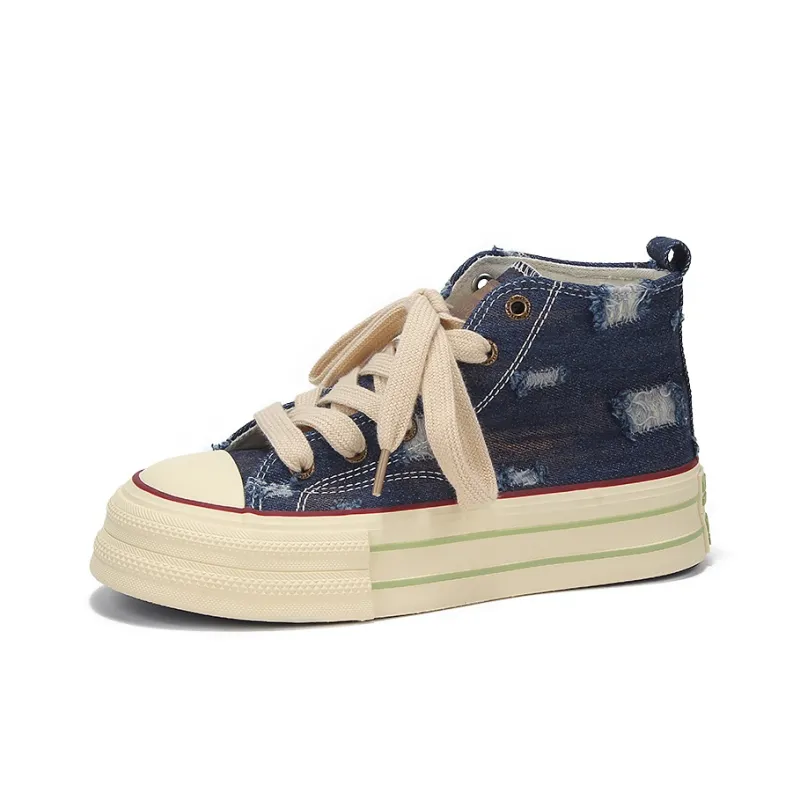 Yobn Anti Slip Wear Resistant High Top Skateboard Shoes Women's Dark Blue-2